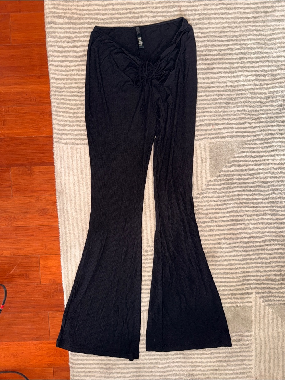 SKIMS Black Ruched Tie Front Flare Lounge Pants